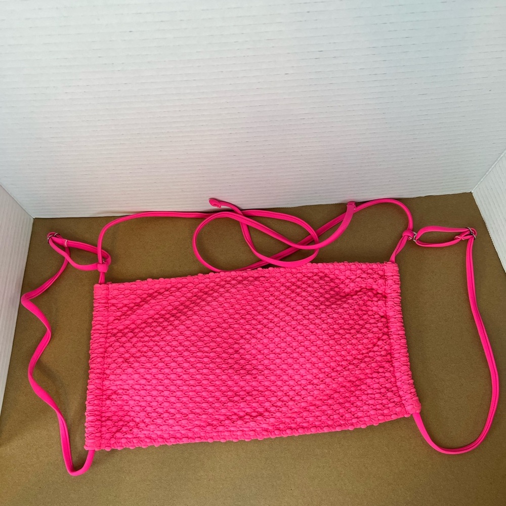 Vibrant Pink Textured Bikini Top with String Ties